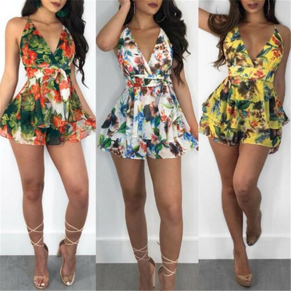 

women's jumpsuits & rompers 2021 most summer holiday beach playsuit sweet flower women overalls jumpsuit sleeveless loose combinaison f, Black;white