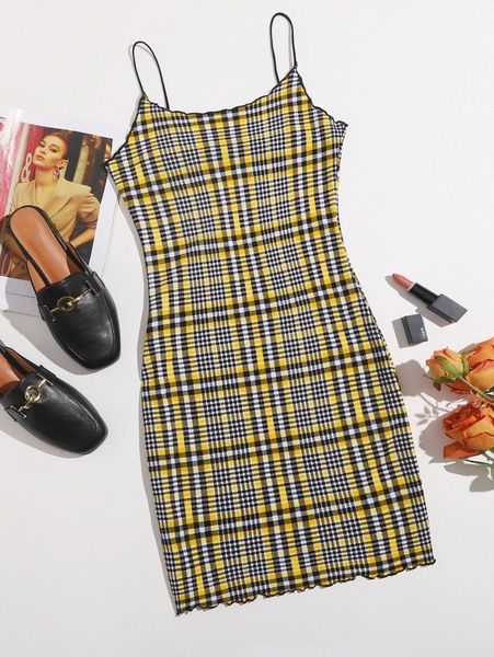 

plus lettuce trim plaid dress 31q8#, Black