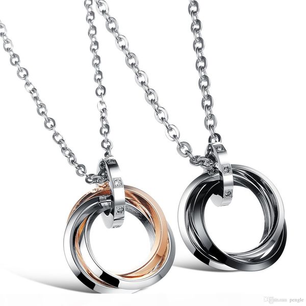 

couple circles with love letters necklace stainless steel stone pendants lover jewel black silver rose gold color valentine's gift gx55
