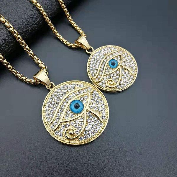 

pendant necklaces gold silver color men's necklace rhinestone eye of horus ancient egypt stainless steel for men jewelry