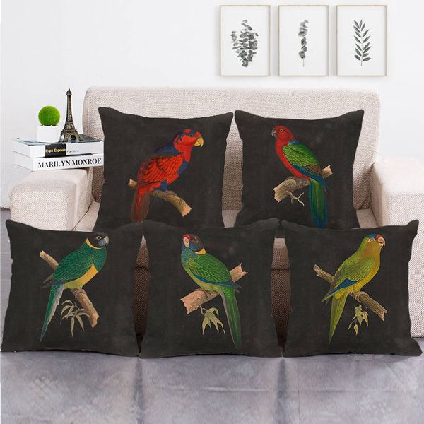 

45cm*45cm black shading parrot design linen/cotton throw pillow covers couch cushion cover home decor pillow