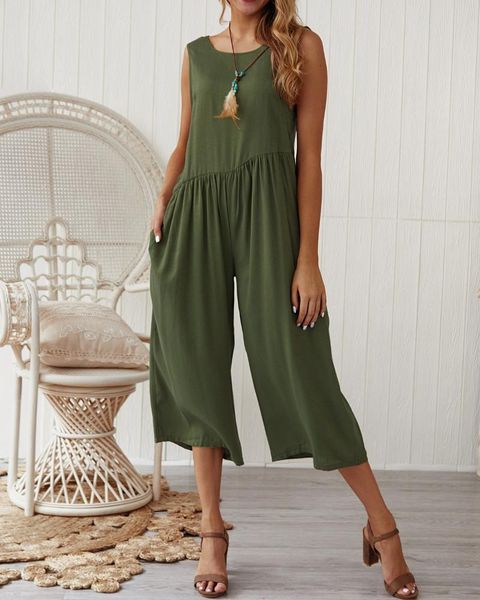 

women's pants & capris woman solid color vest jumpsuit, Black;white