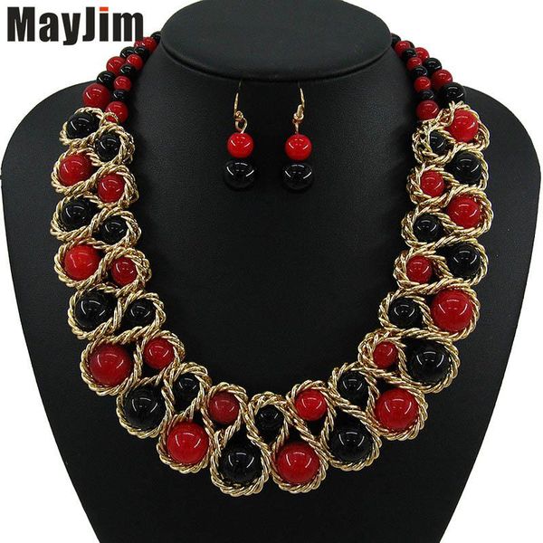 

earrings & necklace mayjim statement black fashion jewelry sets handmade gold chain african nigerian crystal bead dubai, Silver