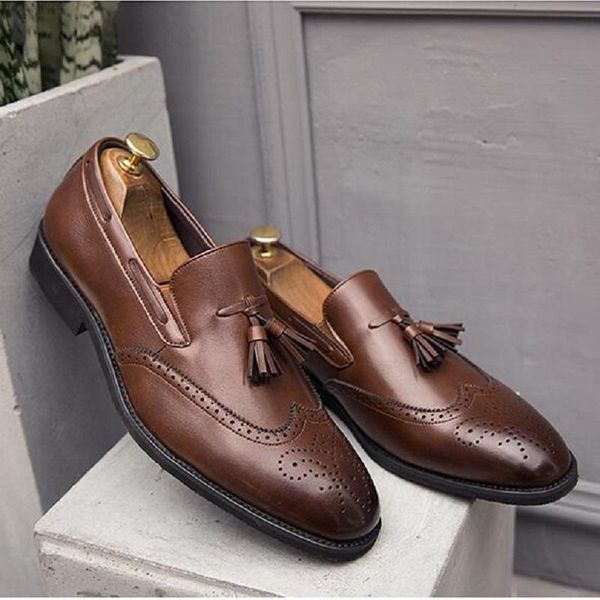 

dress shoes big size 38~47 men brogue british oxford male gentleman pu leather footwear flats tassel loafers 1a23, Black