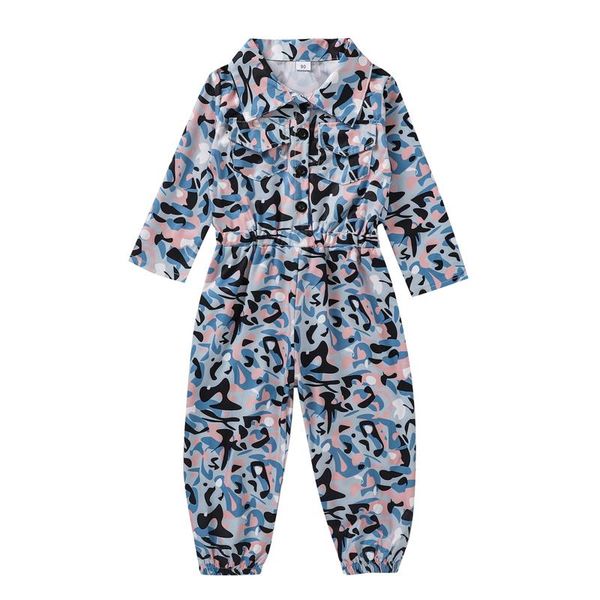 

jumpsuits kids girls jumpsuit camouflage print turn-down collar long sleeve romper children casual overalls autumn clothing 2-7y, Blue