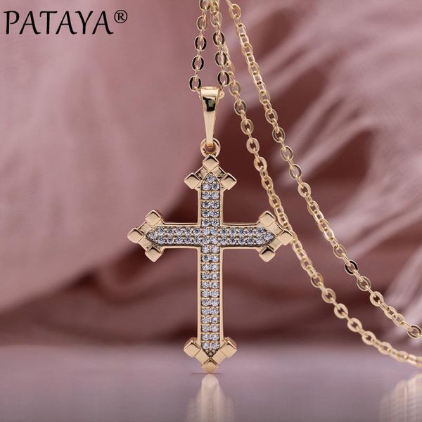 

pendant necklaces pataya religion unusual women long 585 rose gold cross vintage natural zircon party unique fashion jewelry, Silver