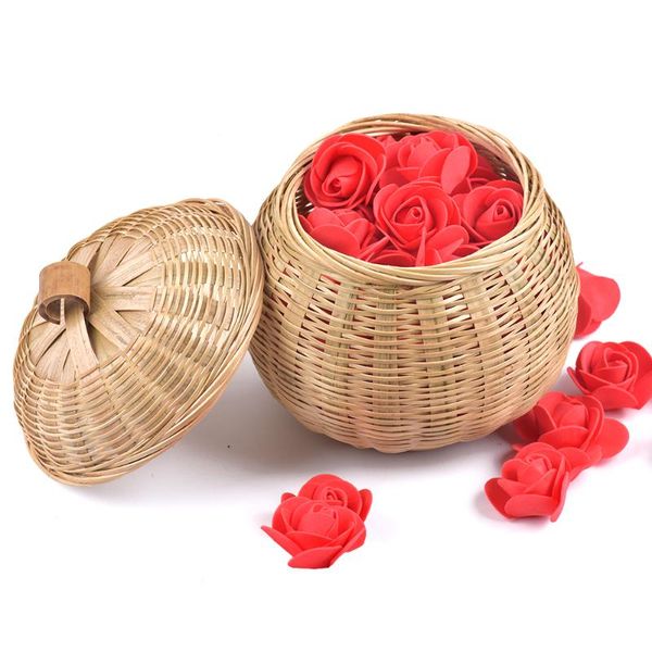 

storage baskets round rattan boxes with lid hand-woven multi-purpose wicker tray picnic food bread table basket.