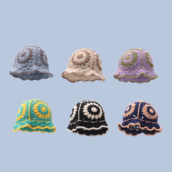 

designer hand knitted garden fisherman hat wool hollow thin breathable basin hat sun visor female