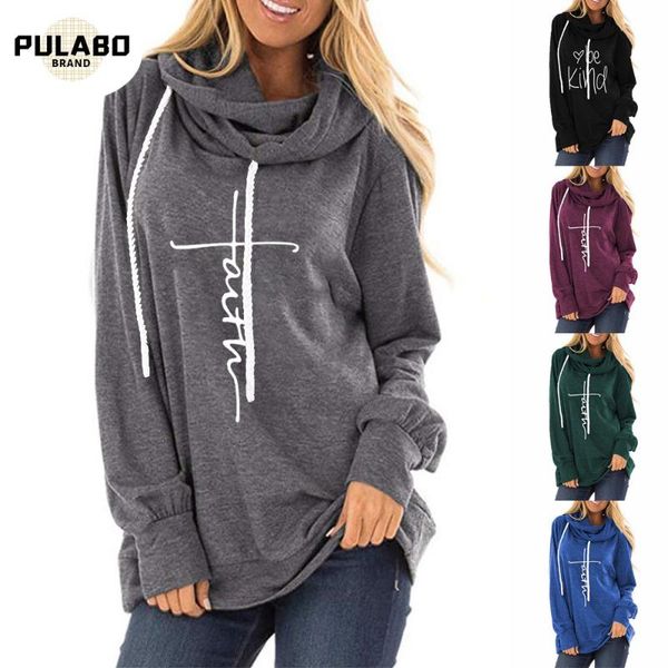 

women's hoodies & sweatshirts 2021 hoodie with drawstrings faith printed letter loose o neck long-sleeved top, Black