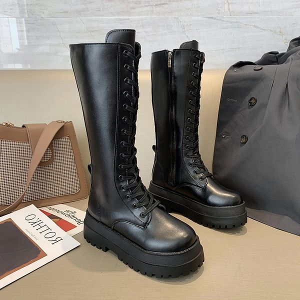 

dress shoes female combat anthem boots, high gothic platform, black leather, shoelace, o5md