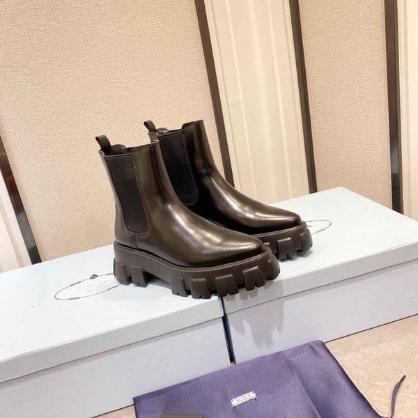 

winter fashion brand monolith brushed black leather ankle boots women chunky tread sole lady girl platform heels combat booty eu35-41,box