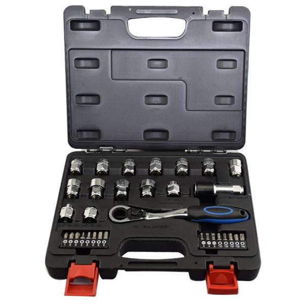 

32pcs ring ratchet spanner ratchet wrench set s2 material bits socket metric 8-19mm inch auto repair hand tools