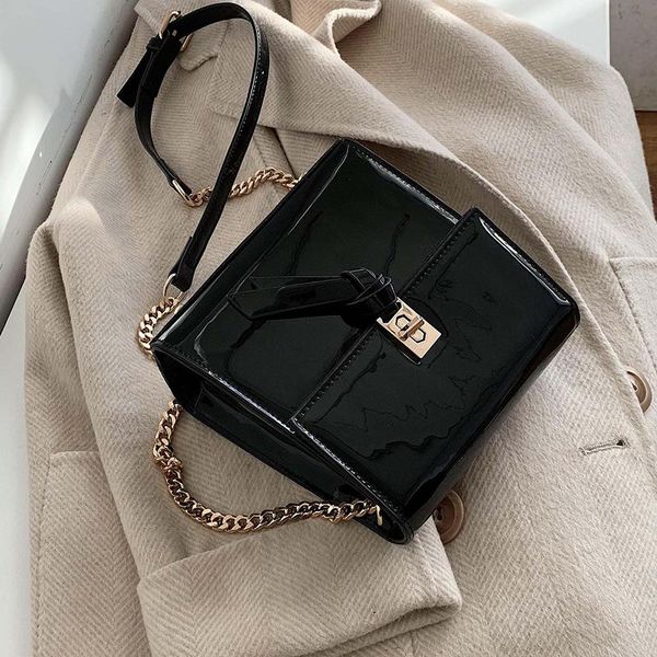 

original brand patent leather shiny face handbags 2021 new fashion style crossbody high-end sense chain square bag shoulder bag