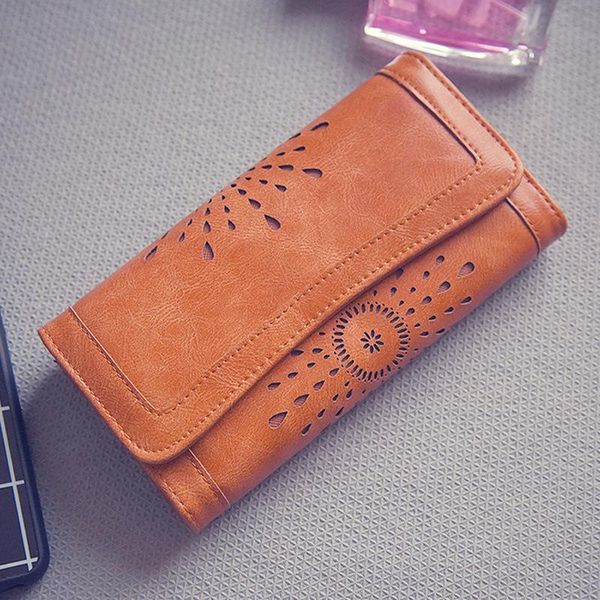 

new pu long wallet retro hollow hand wallet, Red;black