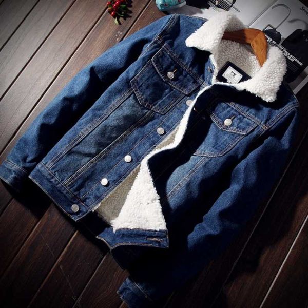 

men's down & parkas winter denim jacket warm fleece coat imitation lamb mens jean jackets outwear male clothing jaquetas plus size 6xl, Black