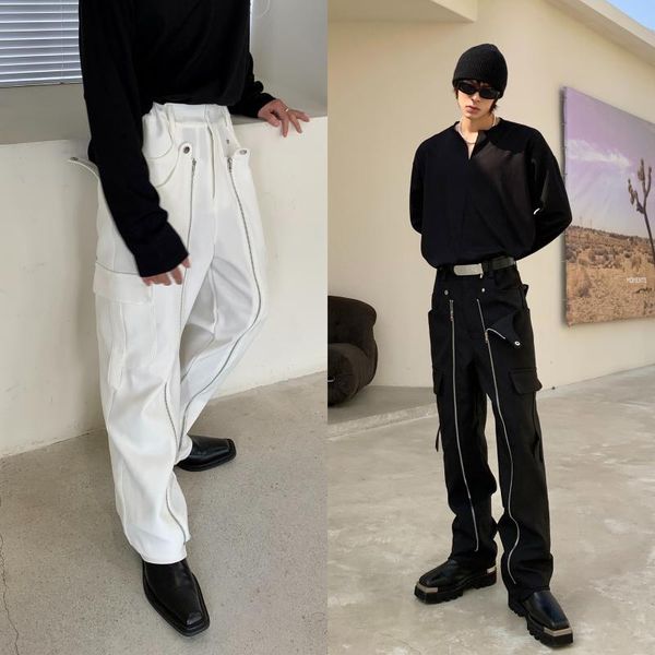 

men's pants black and white zipper autumn handsome casual straight m-6xlbig yards clothing