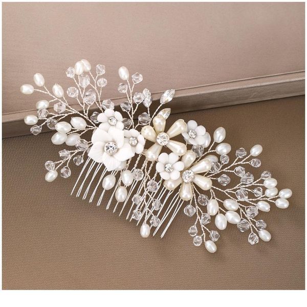 

wedding flower headdress hair combs for bride silver color rhinestones pearls women hairpins bridal headpiece hair com jllkxx