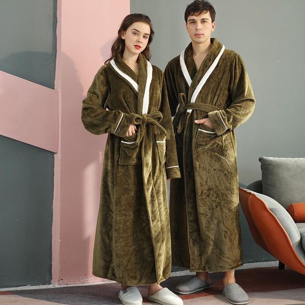 

men's sleepwear women winter plus size long flannel bathrobe warm kimono bath robe bridesmaid dressing gown men robes night, Black;brown
