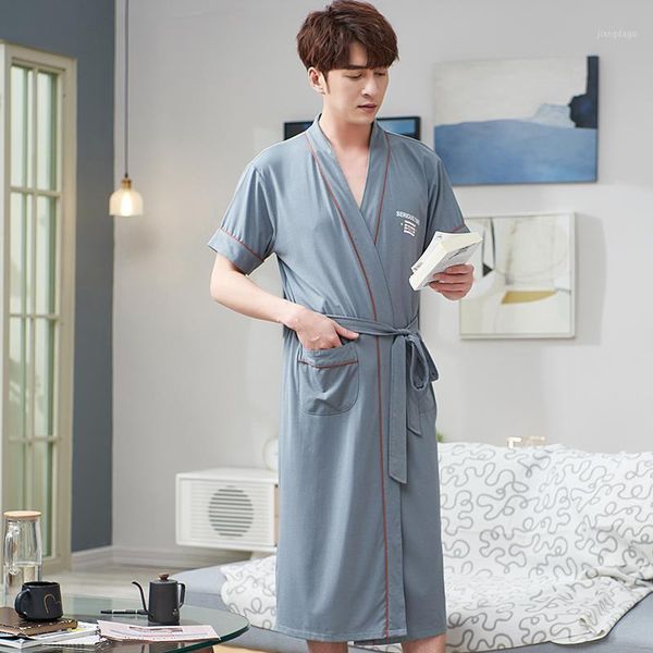 

summer bathrobe men 100% cotton sleep kimono robes for male solid long bath robe bride dressing gown men's sleepwear, Black;brown