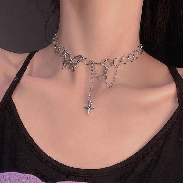 

chokers harajuku punk style butterfly choker necklace jewelry women collares gothic hip hop link chain mujer jewlery, Golden;silver