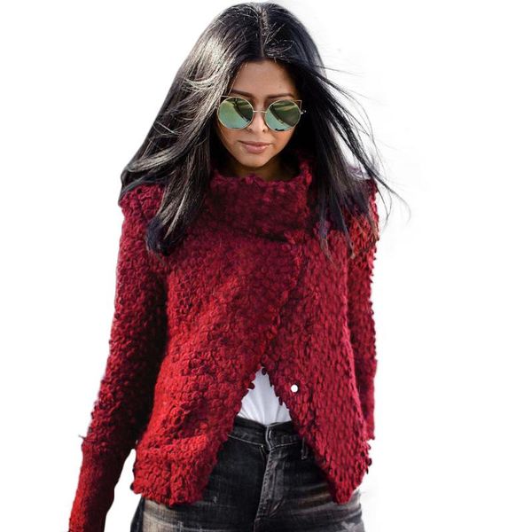 

women's sweaters women sweater knitted long sleeve jumper turtleneck cardigan wrap cowl neck shawl coat red 2021 fall, White;black
