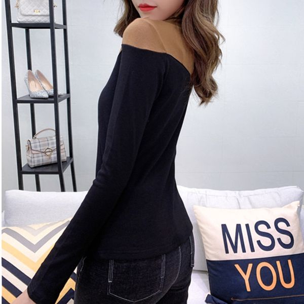 

2021 new fall winter korean style tshirt fashion contrast color shiny diamonds women ropa mujer with fleece tees t00312a br0c, White