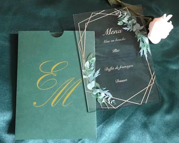 

greeting cards wedding invitation,acrylic invitations, acrylic menu,custom 10pcs clear invitation,blackish green pocket envelope sets