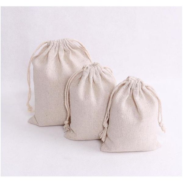

100pcs/lot natural color cotton bags small party favors linen drawstring gift bag muslin pouch bracelet jewe jllqbj warmslove