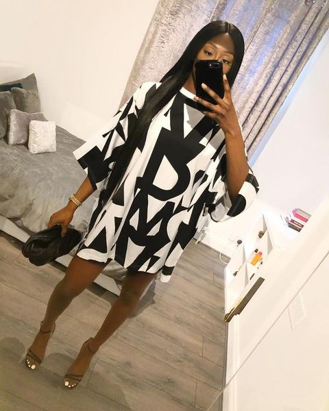 

casual dresses chocomist loose letter print midi dress ht6028, Black;gray