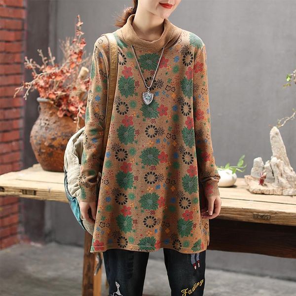 

women's sweaters women turtleneck pullover floral print long sleeve autumn winter loose casual, White;black