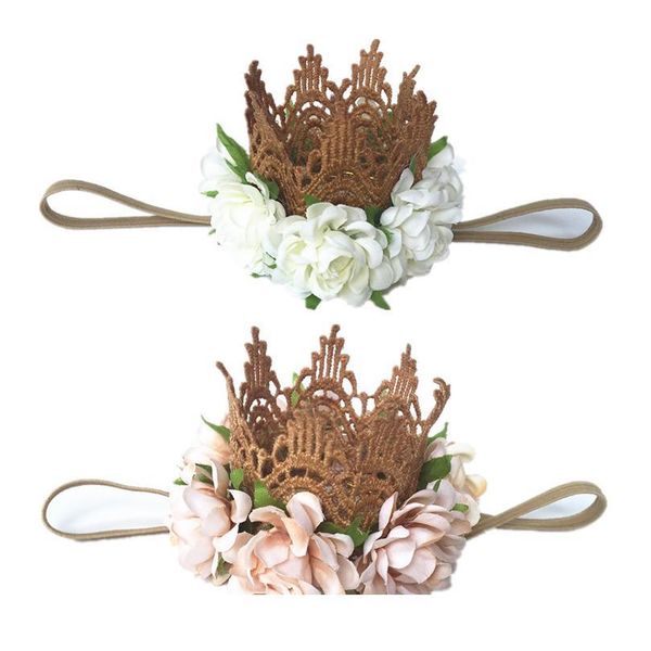 

wholesale girl lace crown headband gold crown tiara hair band princess newborn silk flower crown hairband accessory pho qylays