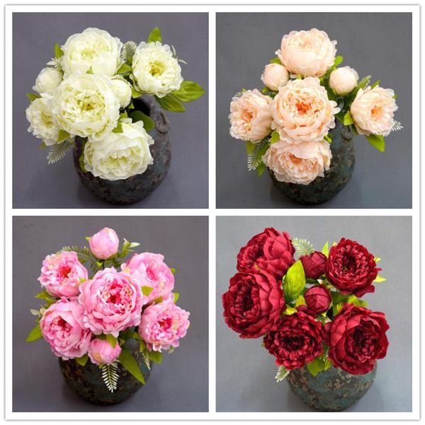 

decorative flowers & wreaths two bunches artificial peony flower spring series with green leaves for wedding party home