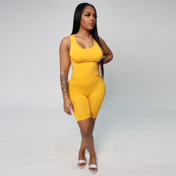 

fashion solid color vest shorts suit women sportswear casual two piece set jogger tracksuit home outfits matching sets, White