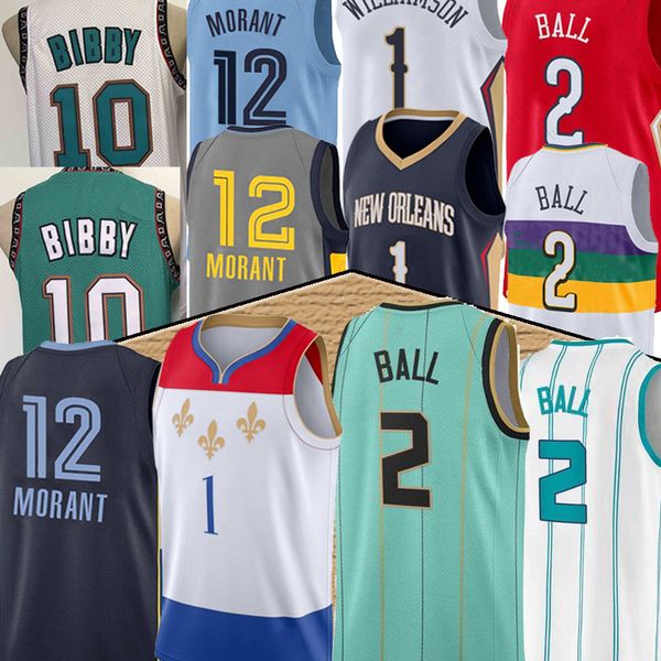 

new lamelo 2 ball zion 1 williamson basketball jersey ja 12 morant mike 10 bibby men green blue basketball jerseys top, Black;red