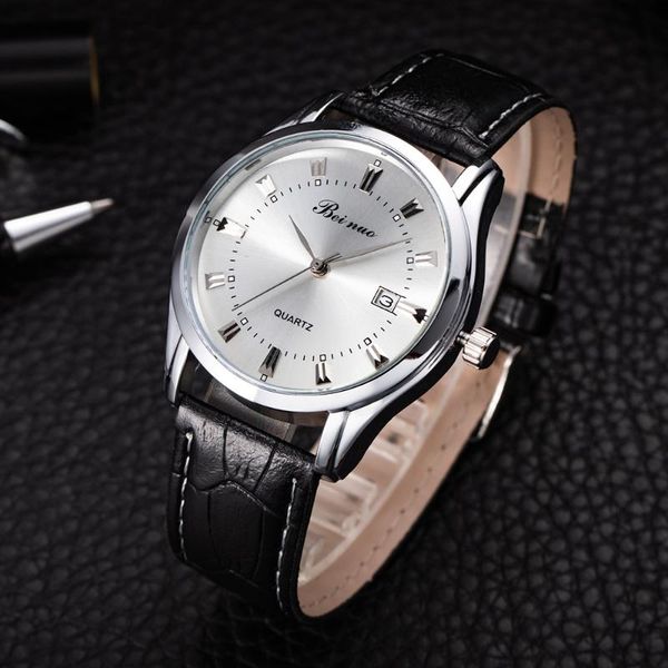 

wristwatches fashion men watch 2021 famous wristwatch male clock leather analog quartz saats relogio masculino, Slivery;brown