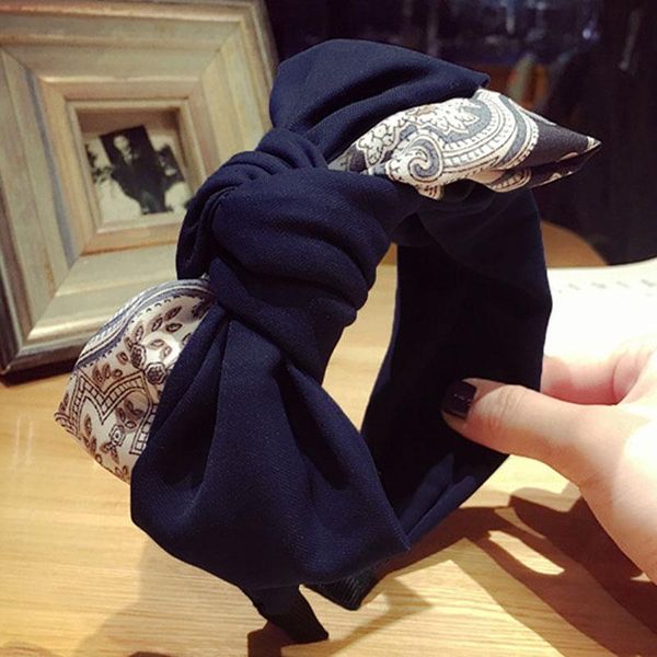 

hair accessories solid floral splicing headband vintage bowknot women hairband cross knot wide hoop headbands for