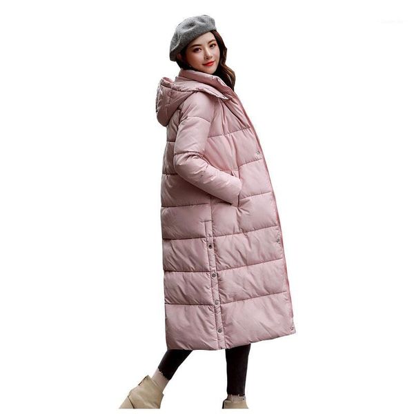 

chic women long hooded bakery winter down coat heavy jacket oversize thick warm cotton padded wadded parkas big pocket1, Black