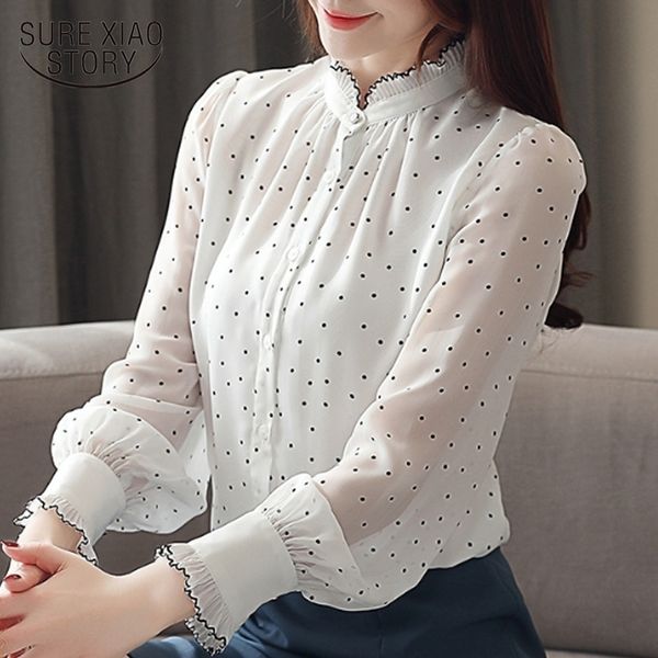 

blusas mujer de moda women blouses long sleeve black dot white chiffon blouse women shirts womens and blouses 2261 50 t200502