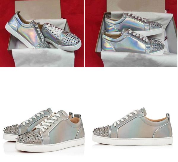 

red sole men's sneakers ladies men's silver shiny leather casual shoes low-party banquet dress shoes, Black