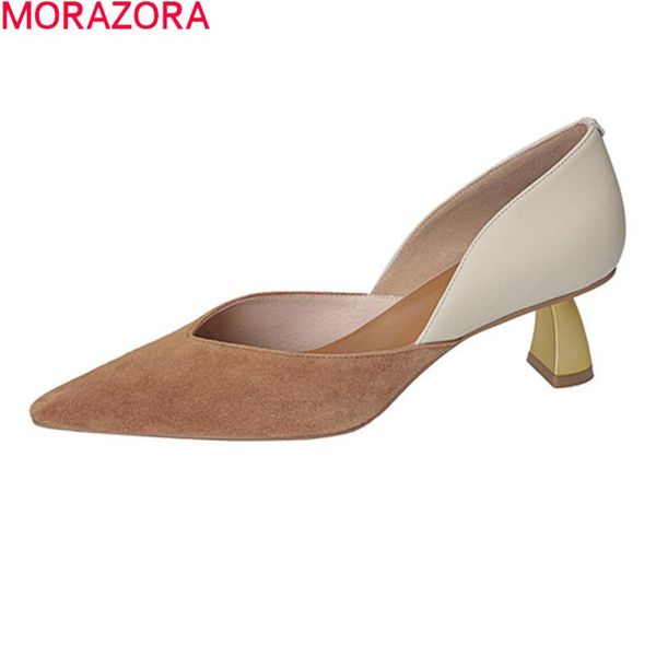 

dress shoes morazora genuine leather high heels for woman summer shallow mixed colors women pumps office, Black