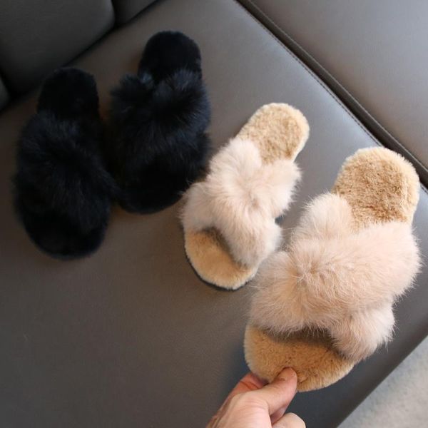 

slipper home slippers girls warm fur slides winter soft furry ladies plush indoor shoes flip flops claquette fourrure#3, Black;grey