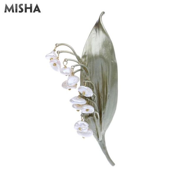 

pins, brooches misha for women valley lily trendy design big freshwater pearl pins brooch ladies birthday gift 2126, Gray