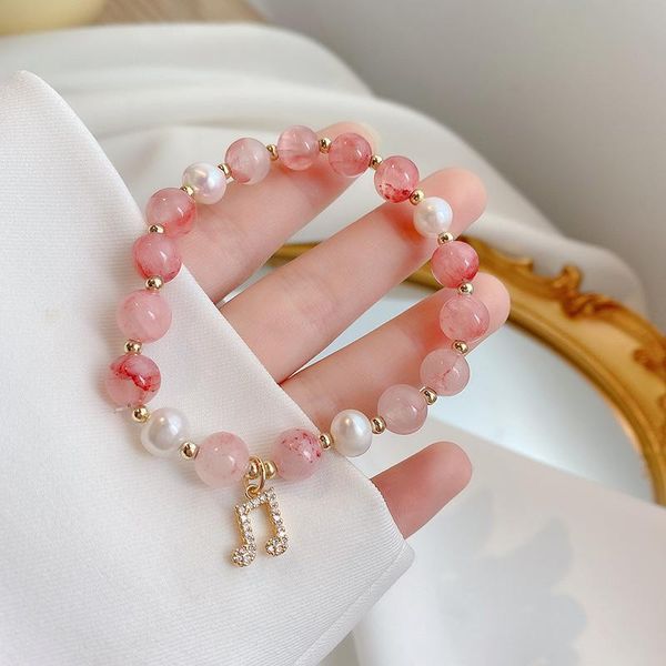 

attractto new 2121 pink crystal elastic bracelets strawberry crystal buddha girl bracelets natural pearl musical note, Golden;silver