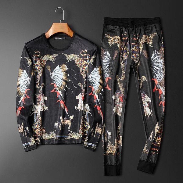 

men's tracksuits 7xl big size luxury print men 2 pc set sweatshirt+pants pullover sweatsuit ropa deportiva mujer long sleeve t-shirt, Gray