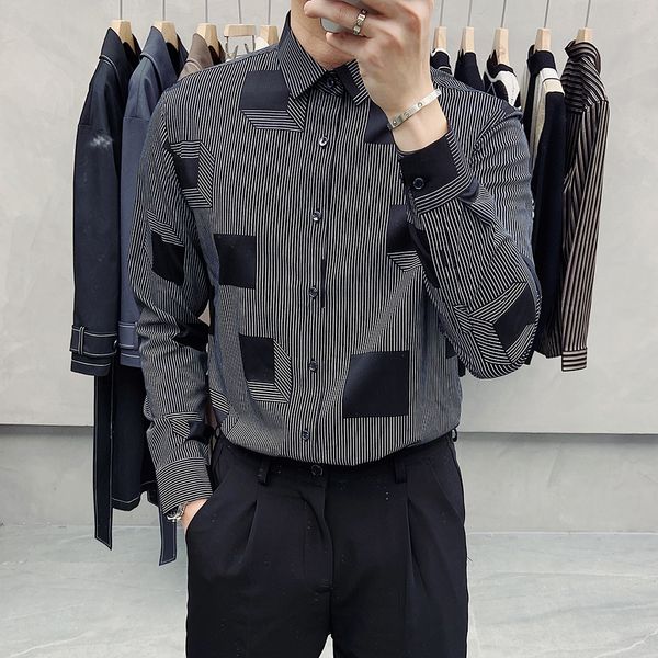 

new alta qualidade estilo britnico camisas manga longa dos homens xadrez formal wear simples todo o jogo fino ajuste blu xxsy, Black;brown