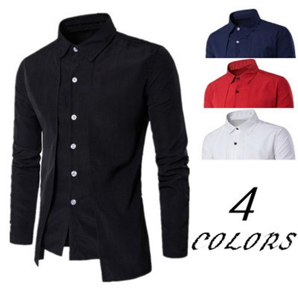 

men's casual shirts fashion brand mens social autumn solid two pieces dress causal long sleeve slim shirt camisa, White;black