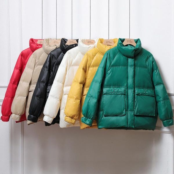 

women's down & parkas winter coat big pocket fluffy parka female duck-down jacket no hooded casual outwear thick lady loose warm coats, Black