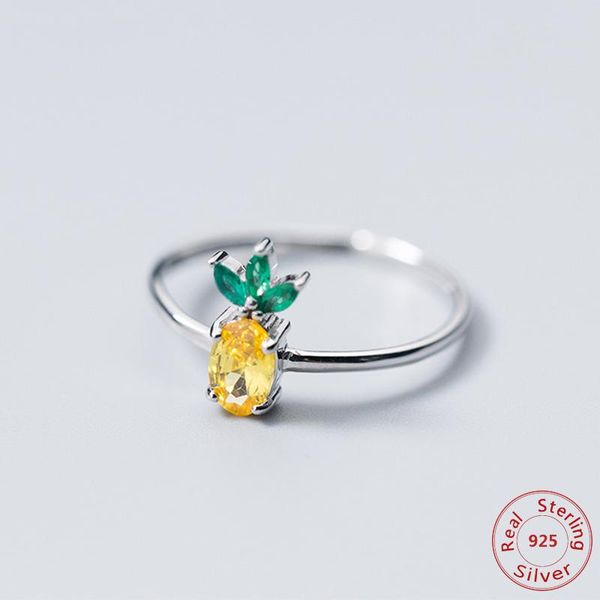

cluster rings 100% real 925 sterling silver punk food fruit pineapple ring for women birthday party fashion jewelry personalized gifts, Golden;silver