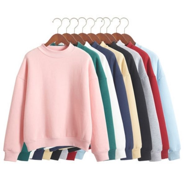 

women hoodie sweatshirt multi-color fleece plain hooded sweatshirts o neck loose thick baseball uniform student coat female 201201, Black
