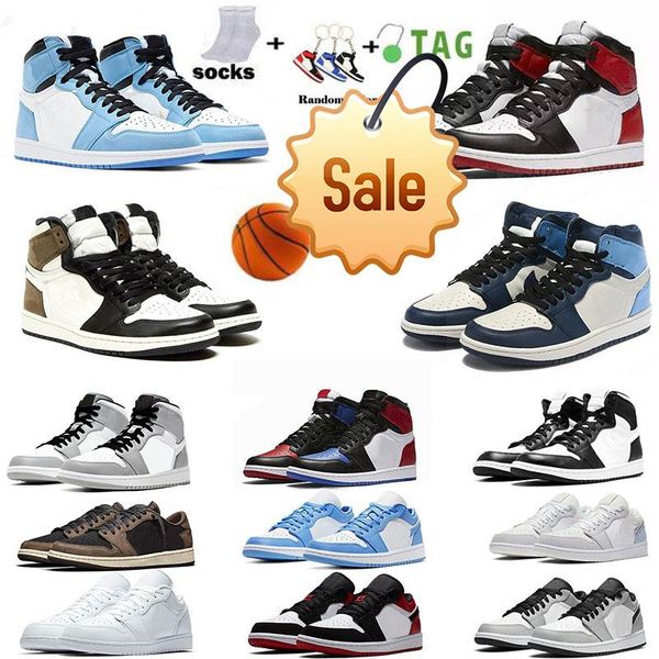 

jumpman 1 basketball shoes og high 1s unc patent leather hyper royal mocha homage to university blue sport designer sneakers trainers eur r, Black